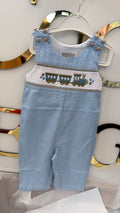 Smocked train dungarees