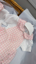 Pink gingham romper and shirt set