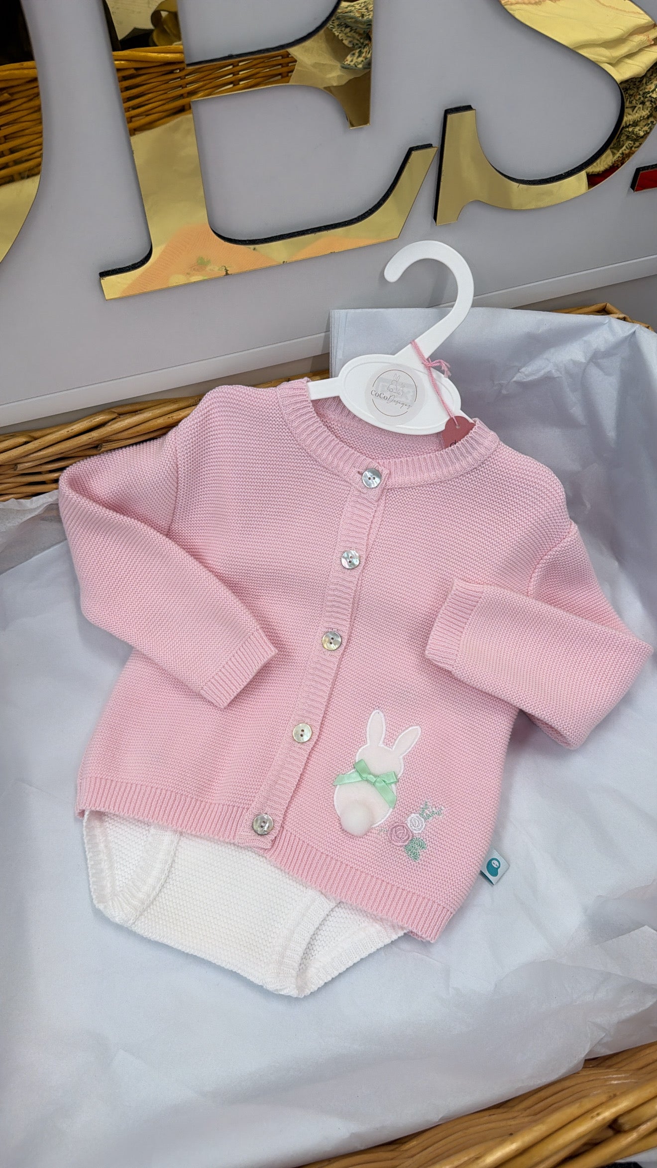 Pink bunny cardigan and pant set