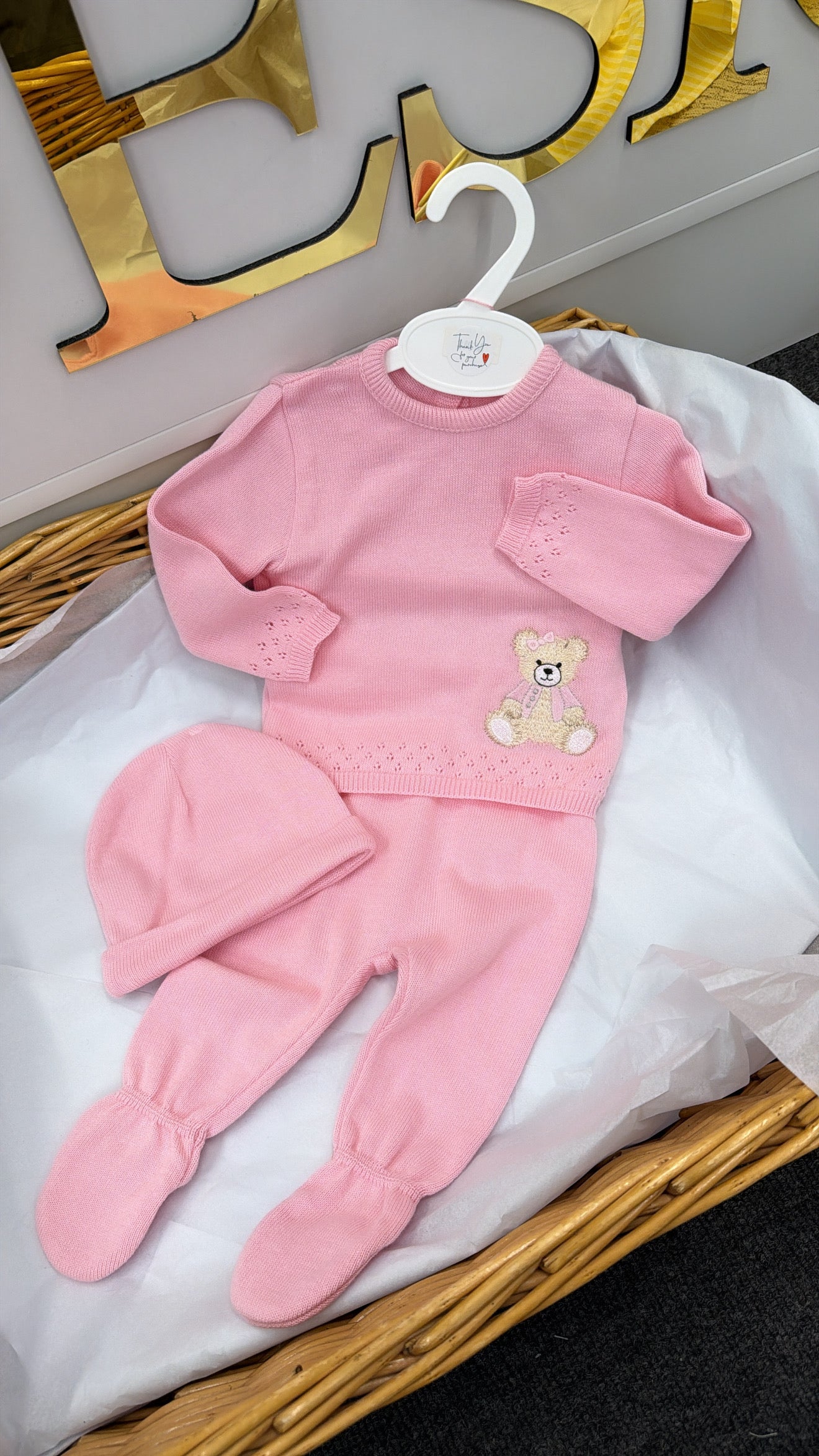 Pink knit bear two piece